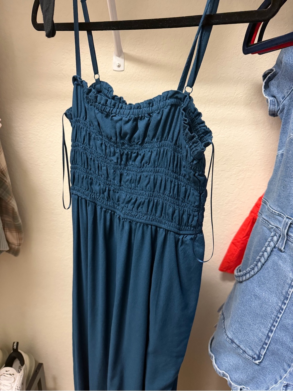 Old Navy Teal Smocked Spaghetti Strap Maxi Dress